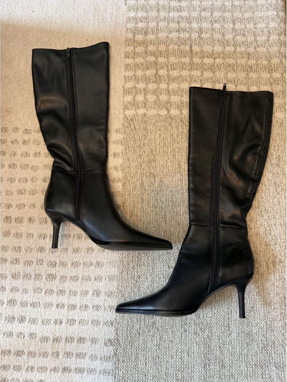 Steve Madden Black Leather Knee-High Pointed Toe Boots Size 6M - Picture 2 of 7